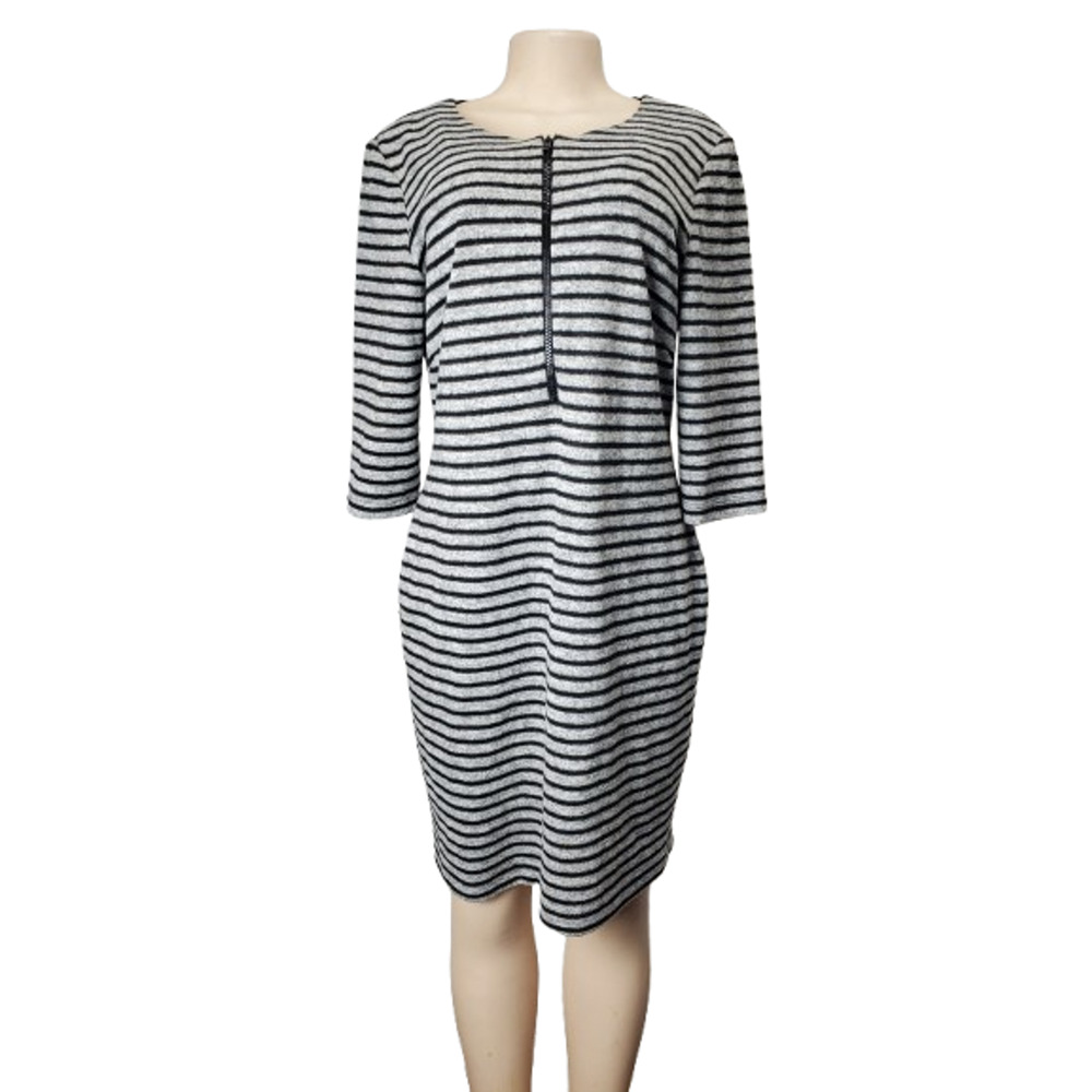 Connected Apparel women's black and gray striped dress size 10